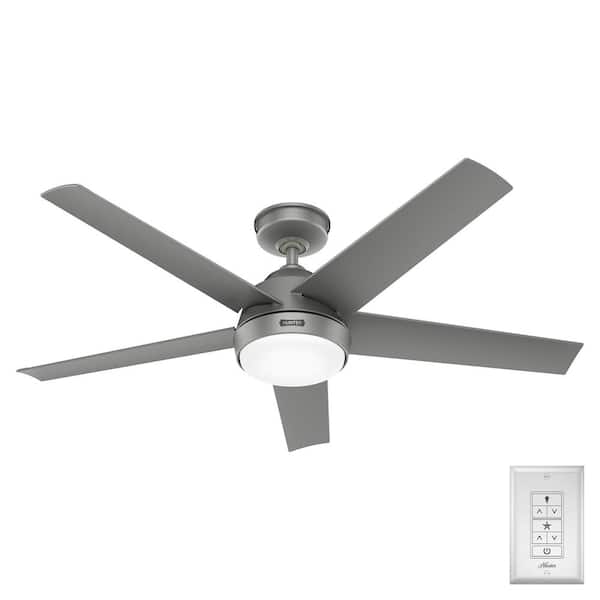Hunter Skyflow 52 in. Indoor/Outdoor Matte Silver Standard Ceiling Fan with Soft White Integrated LED and Remote Included