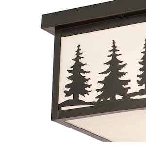 Yosemite Bronze Rustic Tree Square Indoor Outdoor Flush Mount 2-Light Ceiling Light