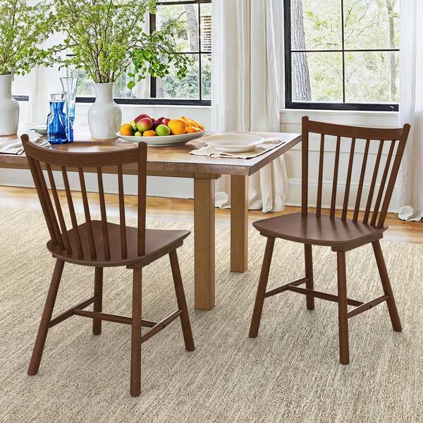 LUE BONA Winston Brown Classic Windsor Dining Chair Solid Wood Farmhouse Dining Chair with Spindle Back Set of 2