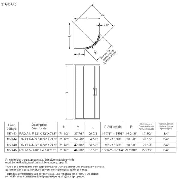 MAAX Radia 36 in. x 36 in. x 71-1/2 in. Frameless Neo-Round