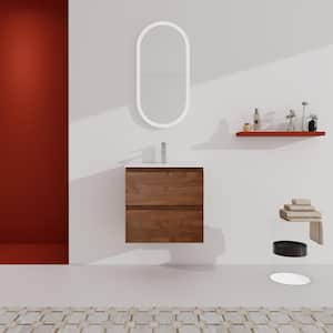 Elegant 24.0 in. W x 18.3 in. D x 20.5 in. H Floating Bath Vanity in Brown with White Ceramic Top