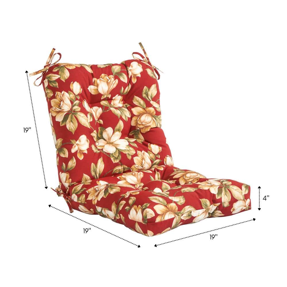 Roma Floral Red Polyester Outdoor Dining Chair Cushion