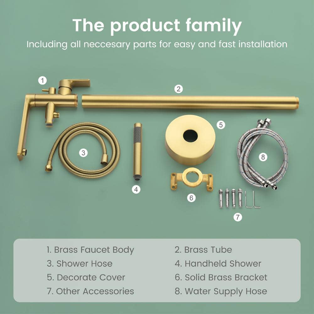 Brushed Gold Freestanding Tub Filler Faucet with Handheld Shower