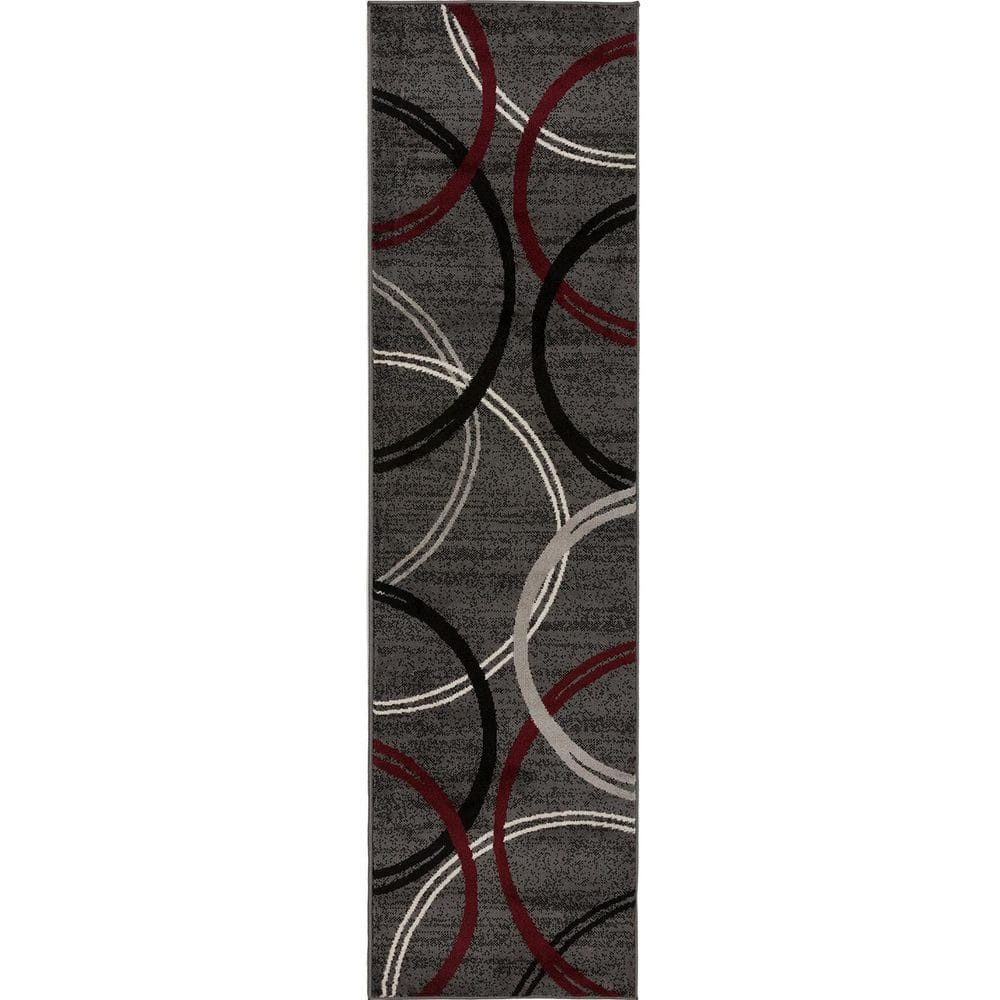 Black Polypropylene 2 ft. x 10 ft. Geometric Indoor Runner Rug