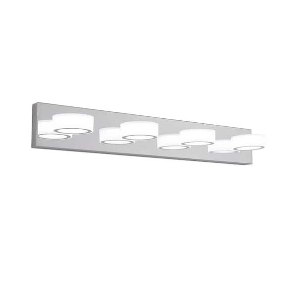 29.1 in. 4-Light Chrome LED Vanity Light with Frosted Glass, Silver