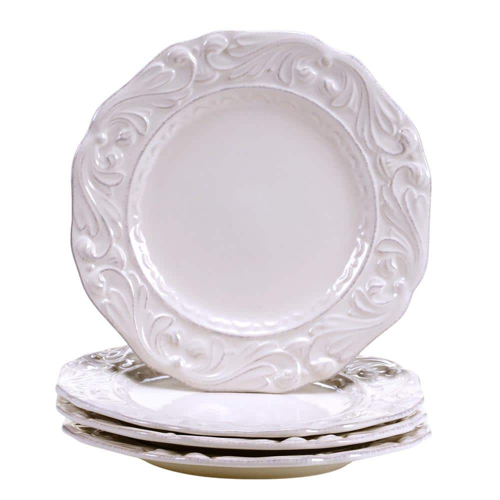 Ivory Hand-Painted Ceramic Salad and Dessert Plates, Set of 4