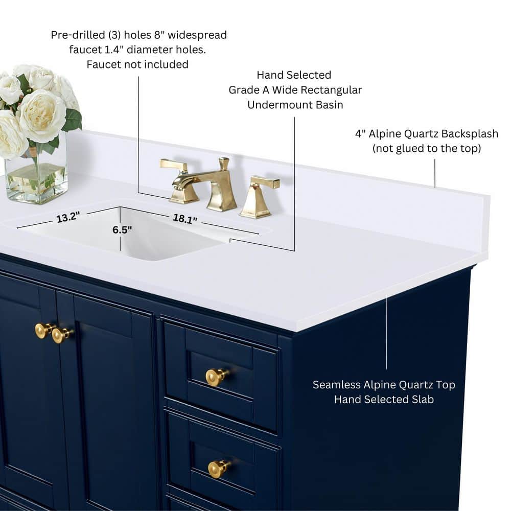 Audrey 84'' Heritage Blue Double Vanity with Calacatta Quartz Top