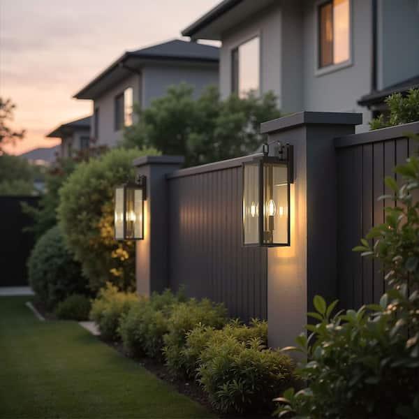 18 in. Black Outdoor Wall Lantern-Tall Transitional Exterior Light with Clear Glass (2-Pack)
