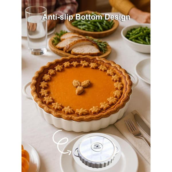 10 x 2 in. Deep Ceramic Pie Pan w/ Dual Handles for Baking Pies