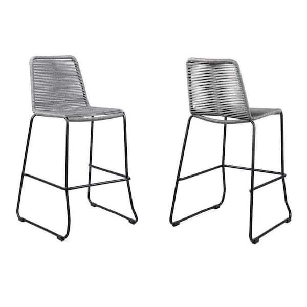 Benjara Gray Stackable Metal Outdoor Bar Stool (2-Pack)