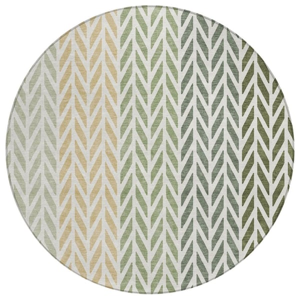Chantille Machine Washable Indoor/Outdoor Abstract ACN3041 Basil 8 ft. x 8 ft. Round Rug