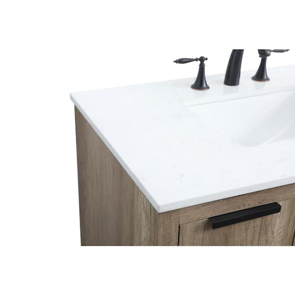 36 in. W x 22 in. D x 34 in. H Bath Vanity in Natural Oak with White Engineered Marble Top