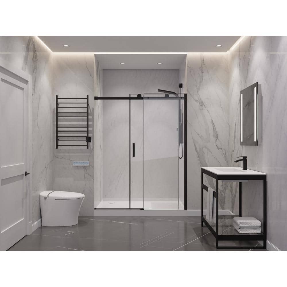 Rhodes Matte Black Frameless Sliding Shower Door with Handle