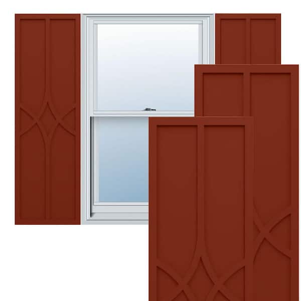 Ekena Millwork True Fit PVC 12 in. W x 32 in. H Raised Panel Vinyl Shutters Pair in Pepper Red