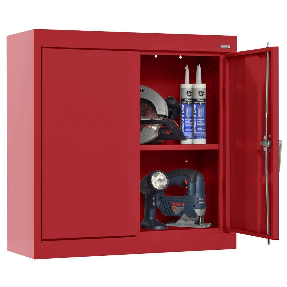 Red Powder-Coated Lockable Office Cabinet with Adjustable Shelves