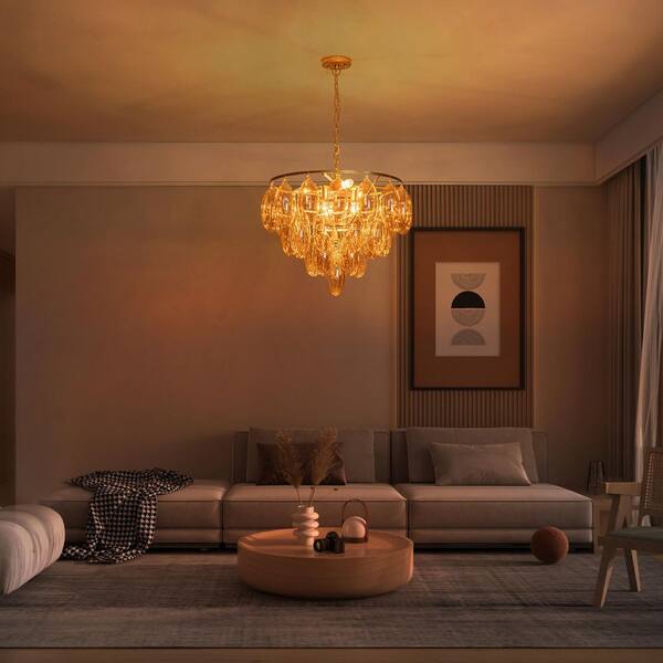 MENCOLULU 24 in. 6-Light Modern Gold Bubble Glass Chandelier