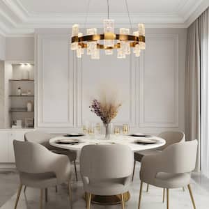Euromos 24-Light dimmable Integrated LED Plating Brass Drum Chandelier with Glacial Handmade Glass