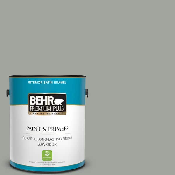 BEHR PREMIUM PLUS 1 gal. #710F-4 Sage Gray Satin Enamel Low Odor Interior Paint & Primer