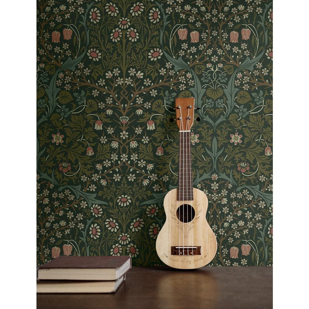 Victorian Garden Green Damask Self-Adhesive Peel and Stick Wallpaper