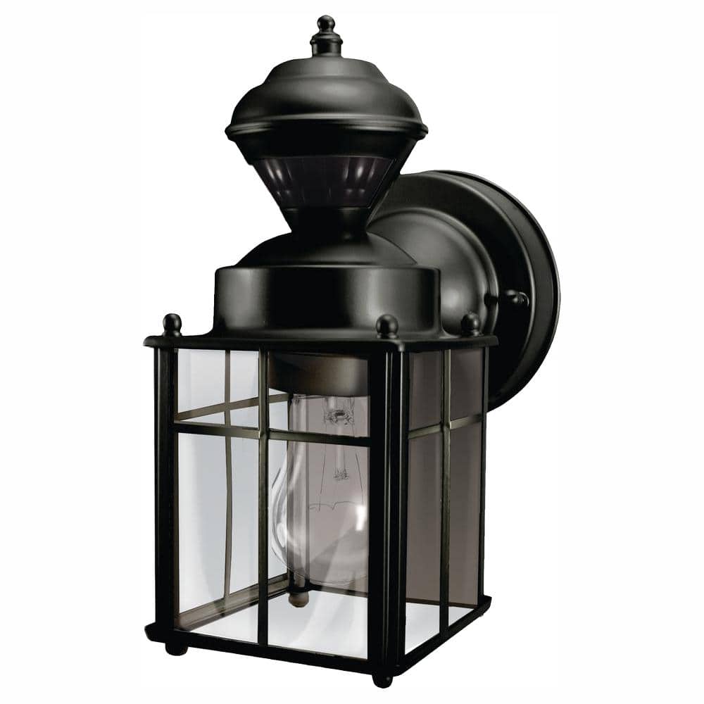 Bayside 9.5 in. 1-Light Farmhouse Matte Black Motion Sensing Outdoor Wall Light Lantern Sconce with Clear Glass Shade price history on PriceWatchPro
