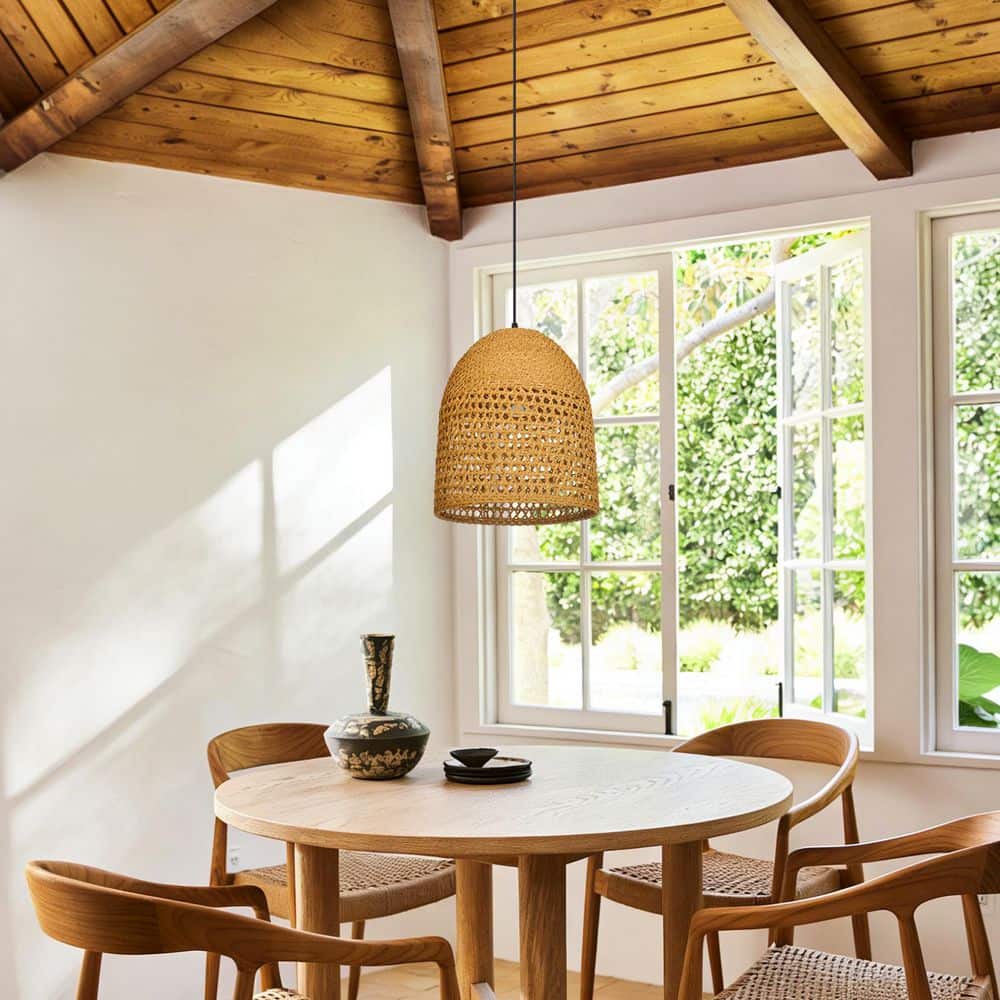 ARTURESTHOME 1-Light Warm Brown Hand-Woven Open Weave Rattan Pendant ...