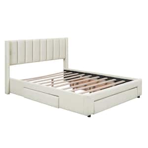 Beige Wood Frame Full Size Upholstered Platform Bed with 3-Drawers