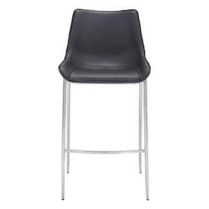 29.9 in. Black and Silver Low Back Metal Bar Chair with Upholstery Seat Set of 2