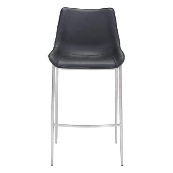 HomeRoots 29.9 in. Black and Silver Low Back Metal Bar Chair with Upholstery Seat Set of 2