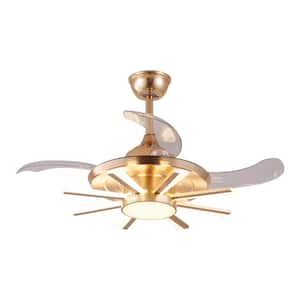 42 in. 8-Light Indoor Gold Smart Integrated LED Ceiling Fan, Modern Retractable Ceiling Fan with Remote for Living Room