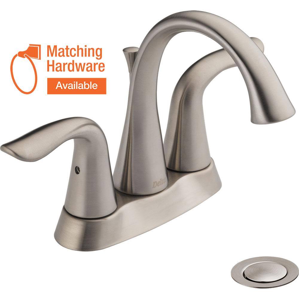 Delta Lahara 4 in. Centerset 2Handle Bathroom Faucet with Metal Drain
