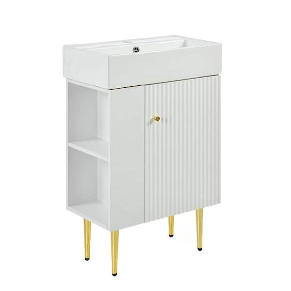 tunuo 21.6 in. W x 12.2 in. D x 33.9 in . H Freestanding Bath Vanity in White with White Ceramic Top with Sink