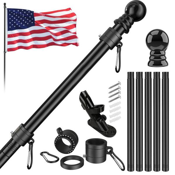 FlagStars 2 ft. x 3 ft. Nylon American Flag 2-Sided House Flag with 6 ft. Flagpole Kit - Black