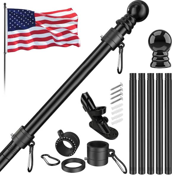Unbranded Flag Stars 3 ft. x 5 ft. Nylon American Flag 2-Sided House Flag with 6 ft. Flagpole Kit - Black