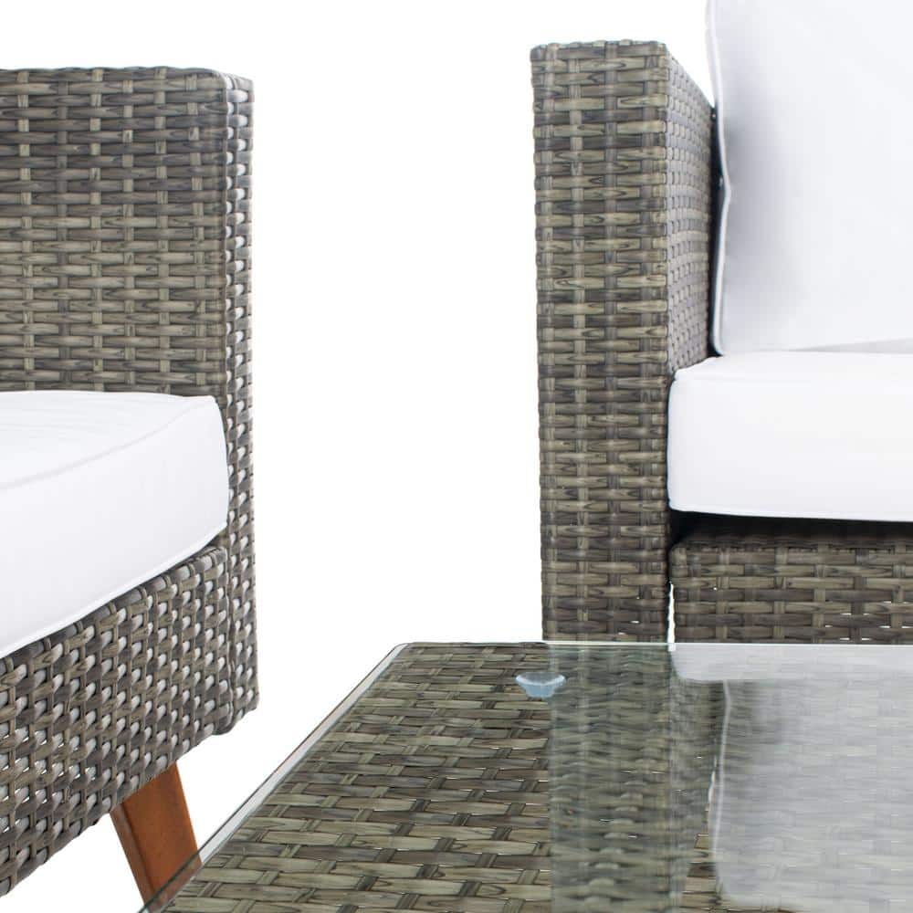 Presla 6-Piece Gray Brown Wicker Patio Set with White Cushions