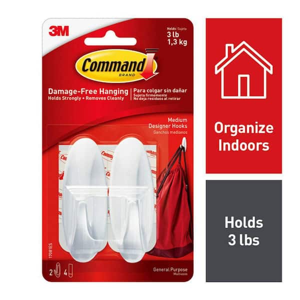 3 lb. Medium White Designer Hooks (2 Hooks, 4 Strips)