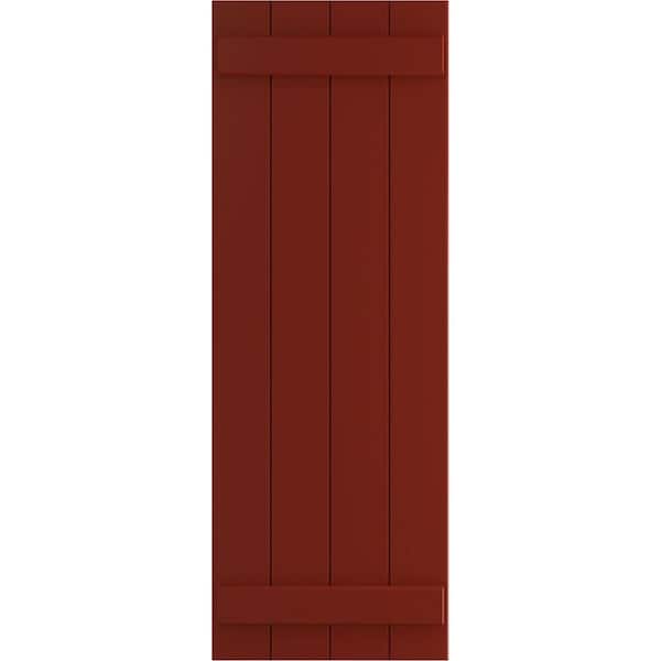 Ekena Millwork 21 1/2" x 74" True Fit PVC Four Board Joined Board-n-Batten Shutters, Pepper Red (Per Pair)