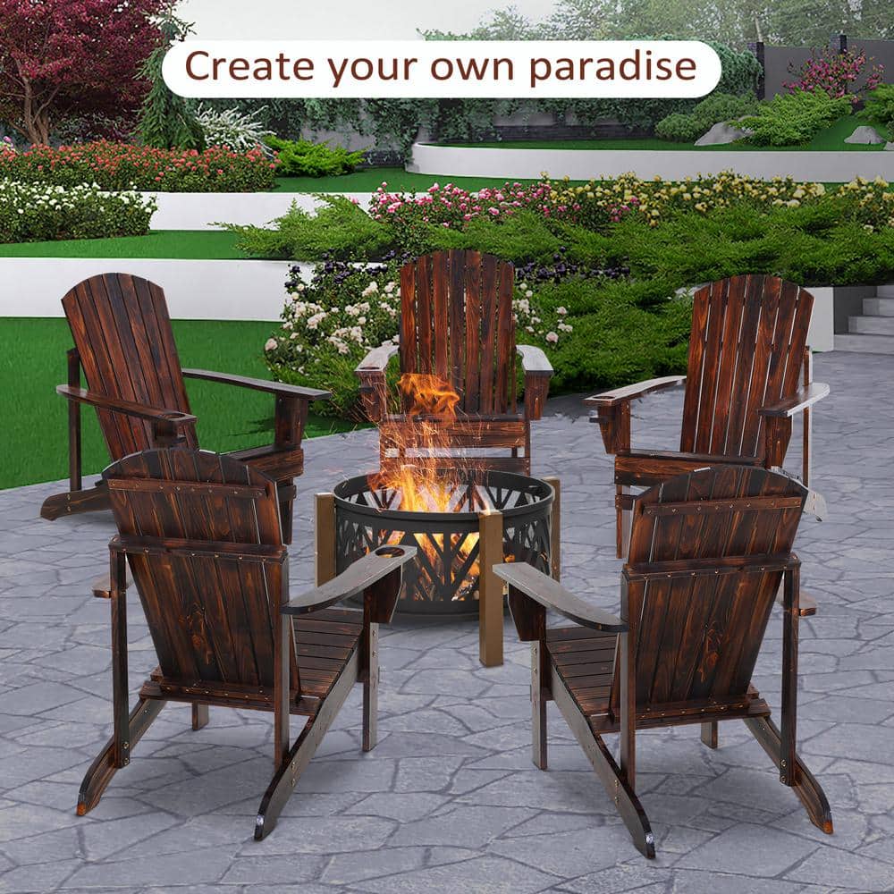 Outsunny Dark Brown Fir Wood Adirondack Chair with Cupholder