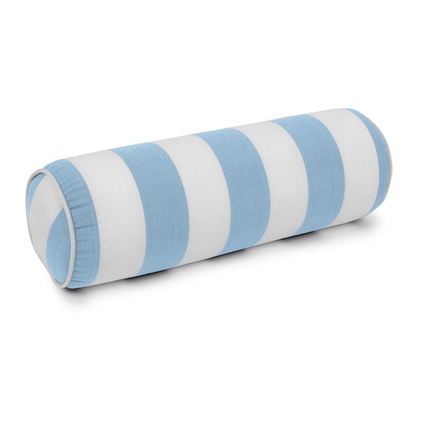 Cabana Stripe Sky Blue/White Outdoor Neckroll Bolster Pillow Set of 2 Zippered and Corded 6 in. x 18 in.