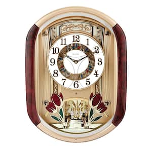 Musical Olde World 20 in. x 14.5 in. Wall Clock with 18 Song Selections and Gold Tone Molded Case