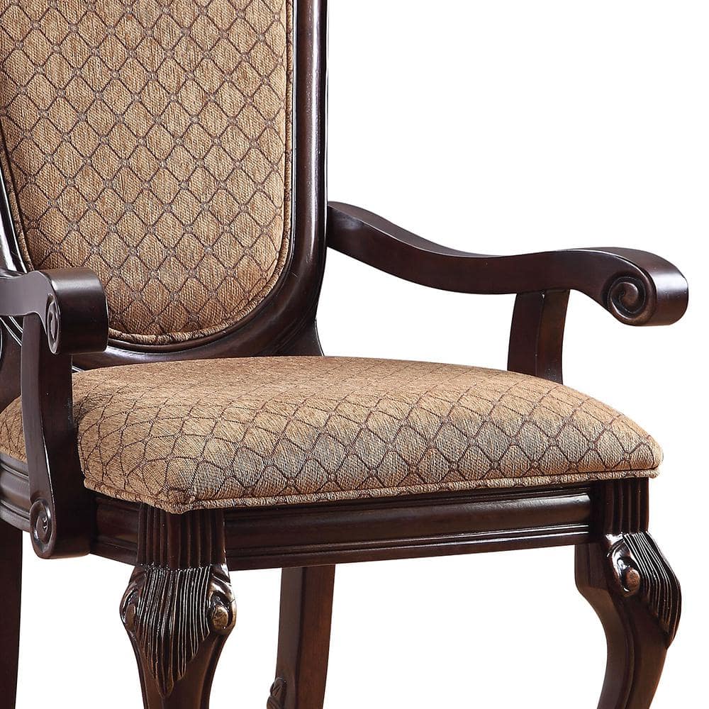 Espresso Floral Wood 29" Accent Dining Chair with Arm Rest