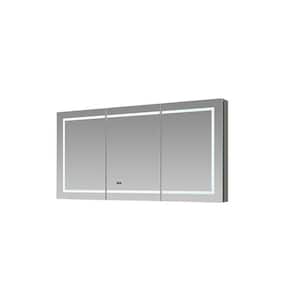 Signature Royale 60 in W x 30 in. H Rectangular LED Tri-view Medicine Cabinet with Mirror Defogger, 3X Magnifying Mirror