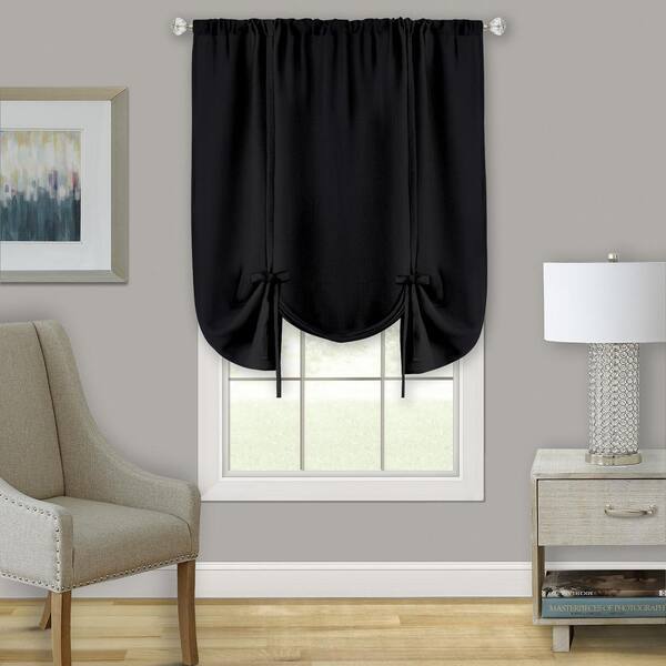 Black and white window valance tie up window treatment 