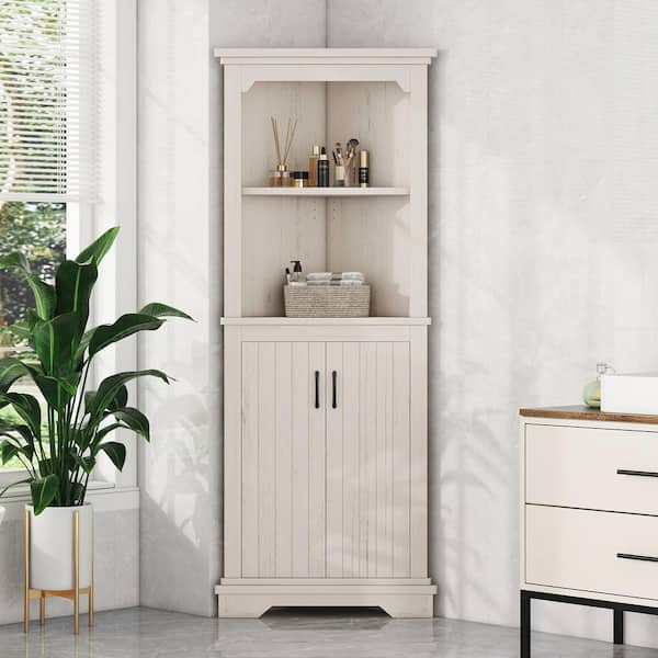 Tatahance Beige Wood 69.4 in. H Tall Corner Storage Cabinet with