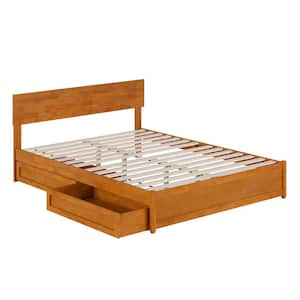 Wesley Light Toffee Natural Bronze Solid Wood Frame Queen Platform Bed with Panel Footboard and Storage Drawers