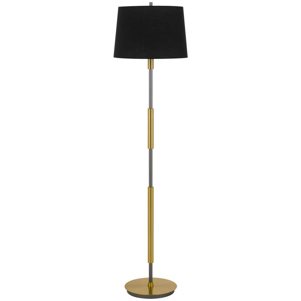 60 in. Height Antique Brass/Silver Gray Standard Metal Floor Lamp With Fabr