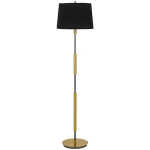 60 in. Height Antique Brass/Silver Gray Standard Metal Floor Lamp With Fabric Shade