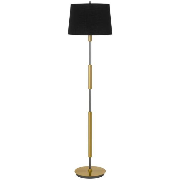 CAL Lighting 60 in. Height Antique Brass/Silver Gray Standard Metal Floor Lamp With Fabric Shade