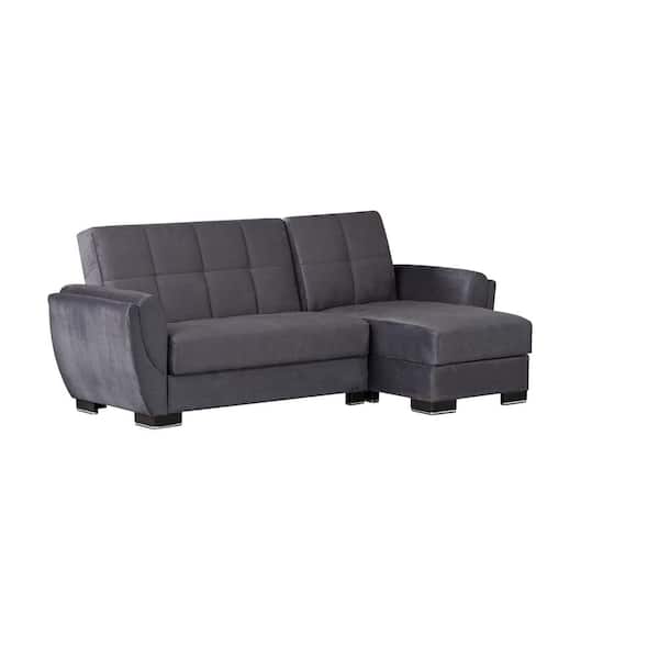 Ottomanson Basics Air Collection Grey Convertible L-Shaped Sofa Bed Sectional With Reversible Chaise 3-Seater With Storage
