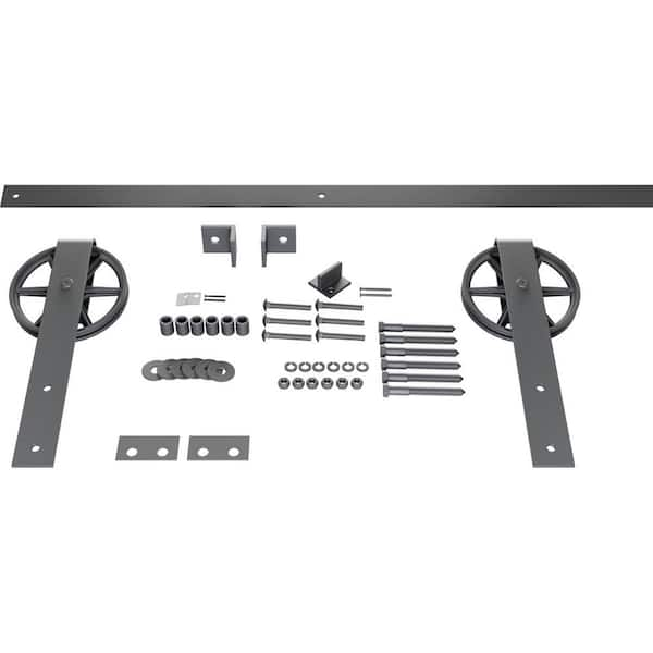 Goldberg Brothers Inc. 1-5/8 in. x 48 in. x 13-5/8 in. Steel Premium Wagon Wheel Strap Barn Door Hardware Set Moulding Silver Metallic