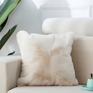 Agnes Beige Chinchilla Faux Fur Throw Pillow (18 in. x 18 in.)